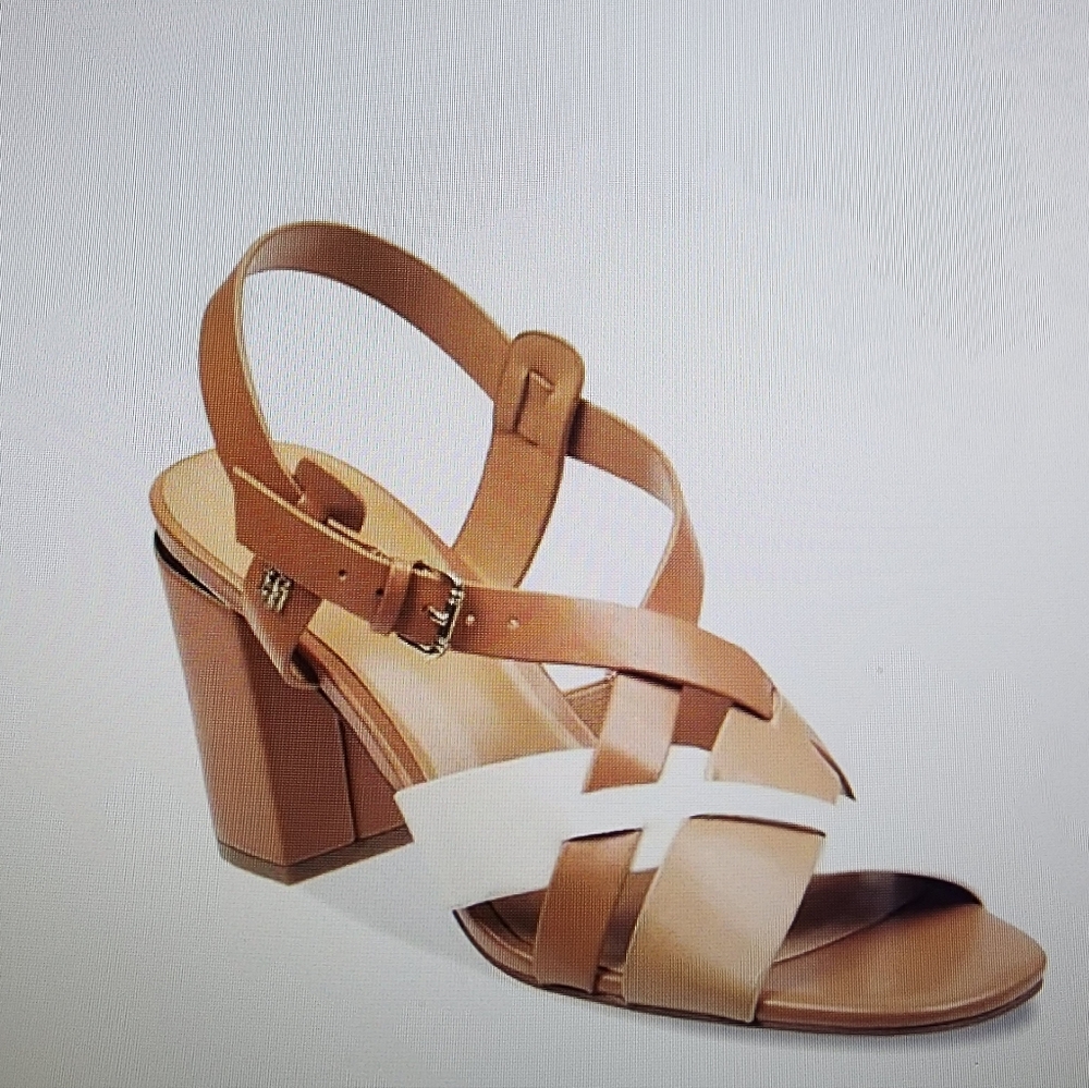 TOMMY HILFIGER Tan and White Strappy High Heeled Sandals